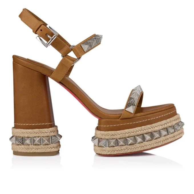 Superaclou – Sandalias de tiras de 130 mm – Piel de becerro encerada – Terra – Mujer