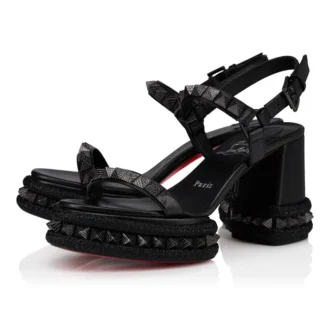 Superaclou – Sandalias de tiras de 85 mm – Piel de cordero napa – Negro – Mujer