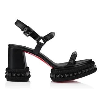 Superaclou – Sandalias de tiras de 85 mm – Piel de cordero napa – Negro – Mujer