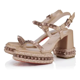 Superaclou – Sandalias de tiras de 85 mm – Piel napa nacarada – Leche – Mujer