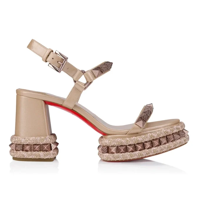 Superaclou – Sandalias de tiras de 85 mm – Piel napa nacarada – Leche – Mujer