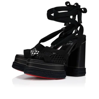 Toledissima – Alpargatas de 130 mm – Malla y piel de becerro encerada – Negro – Mujer