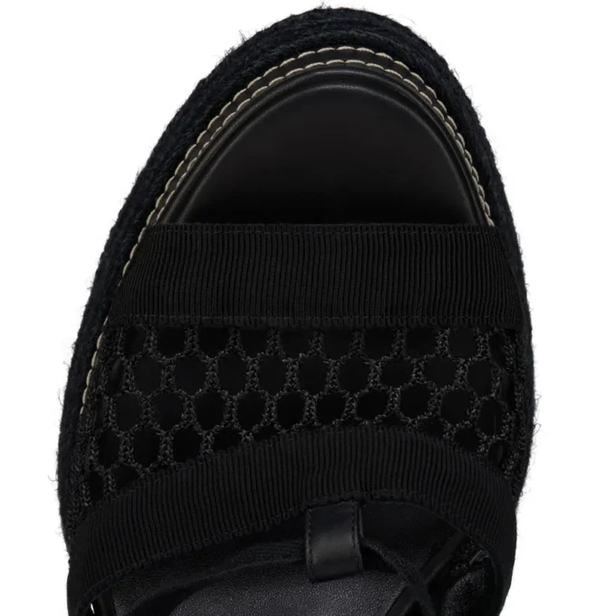Toledissima – Alpargatas de 130 mm – Malla y piel de becerro encerada – Negro – Mujer